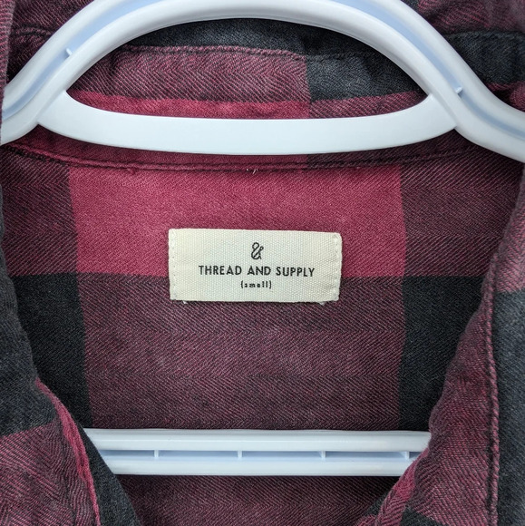 Thread & Supply Burgundy Red & Black Plaid Button Down Top Women Small - Picture 3 of 9